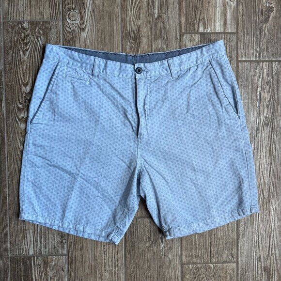 Johnnie-O Chino Shorts Mens 35 Blue Patterned‎ Cotton Linen Blend Slash Pocket - Picture 3 of 7